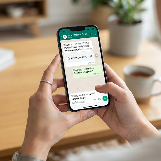 Hands holding a smartphone using the KWALI WhatsApp platform